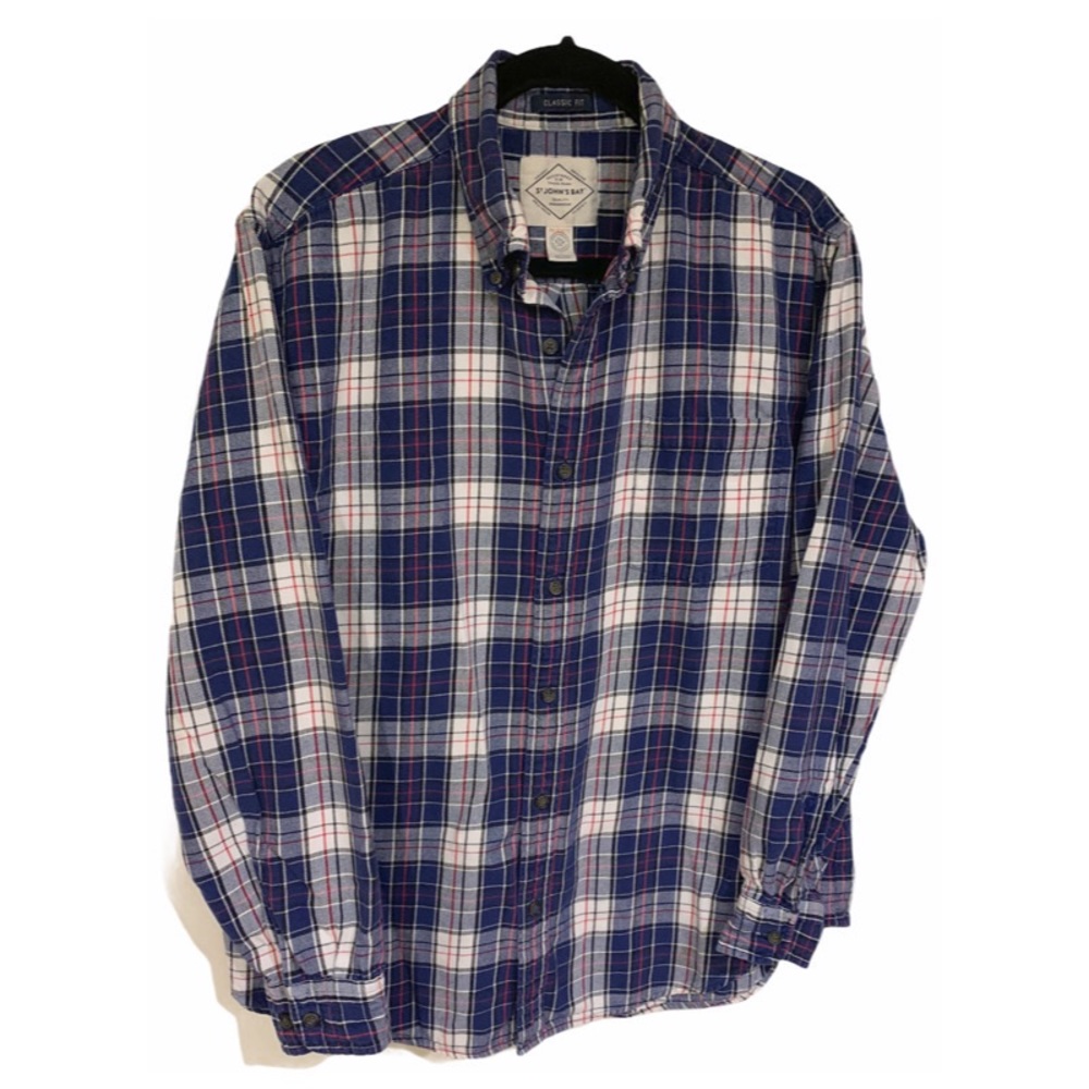 Flash Sale St. John's Bay Shirt Blue Plaid Button Down men’s Shirt Size L